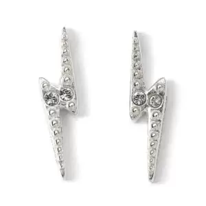 image of Sterling Silver Lightning Bolt Stud Earrings with Crystal Elements