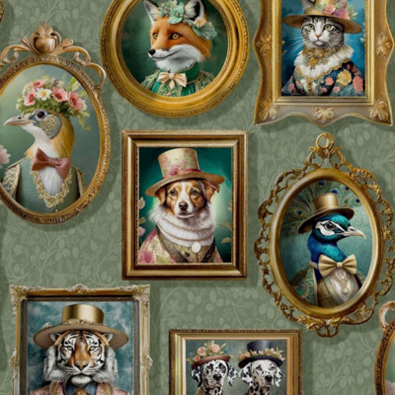 Image of HOLDEN DECOR Holden Decor - Regal Beasts Sage Green Wallpaper Animal Print Trendy Feature Wall WL-13792