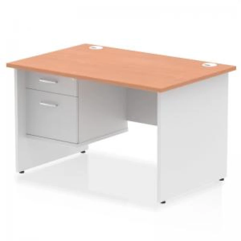 Image of Impulse Impulse 1200 x 800mm Straight Office Desk Beech Top White Panel End Leg with 1 x 2 Drawer Fixed Pedestal MIRDP12FP2BCHWHT