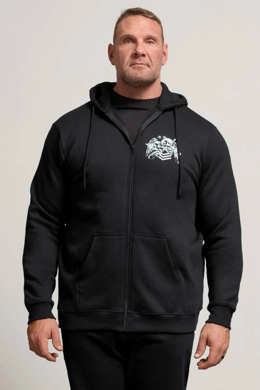 Image of BadRhino BadRhino Men Skull Military Zip Through Hoodie in Black Size: 3X-Large Black XXXL Male 5063589961730
