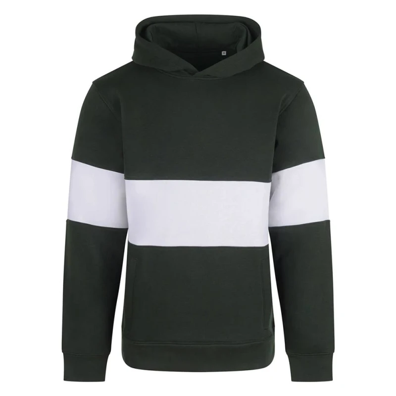 Image of Front Row Mens Panelled Heavyweight Hoodie in Bottle Green Size: XS Bottle Green Male XS