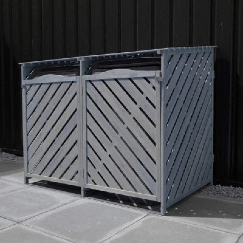 Image of Wooden Double Wheelie Bin Storage - Grey