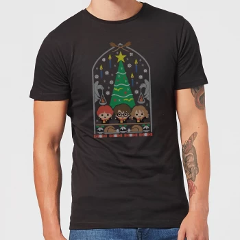 image of Harry Potter Hogwarts Tree Mens Christmas T-Shirt - Black - 3XL - Black