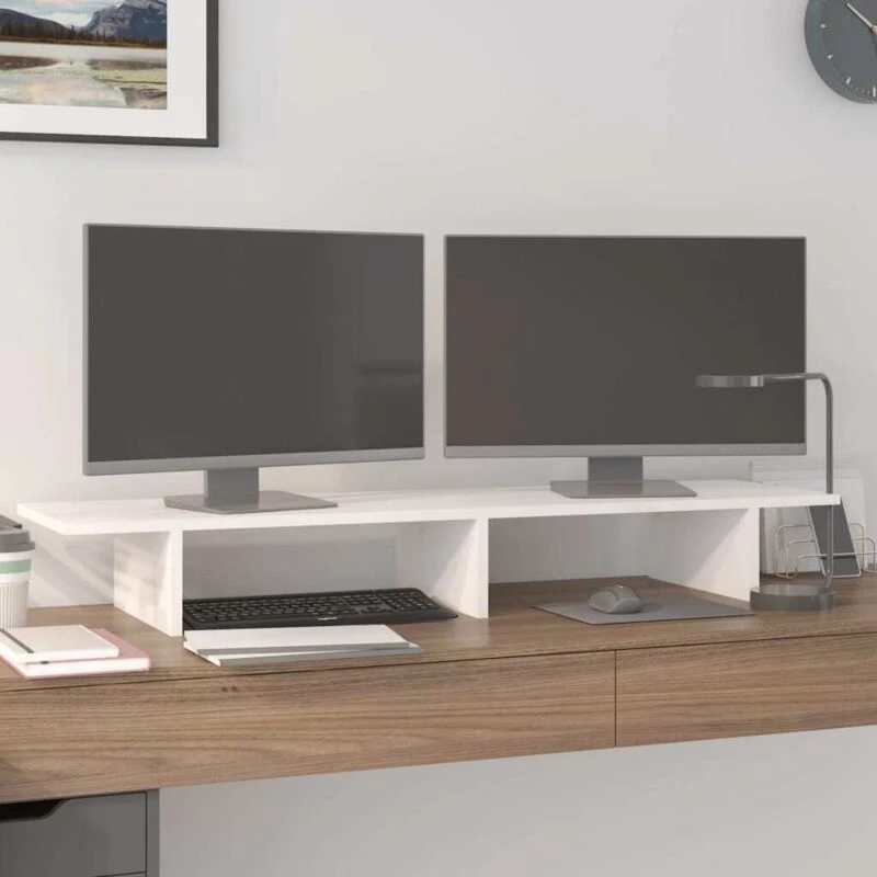 Image of vidaXL Monitor Stand White 100X27X15cm Solid Wood Pine, White 813980