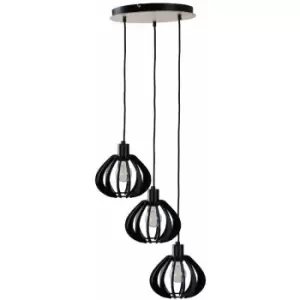 image of Keter Nicoleta Cluster Pendant Ceiling Light Black And Natural, 32cm, 3x E27