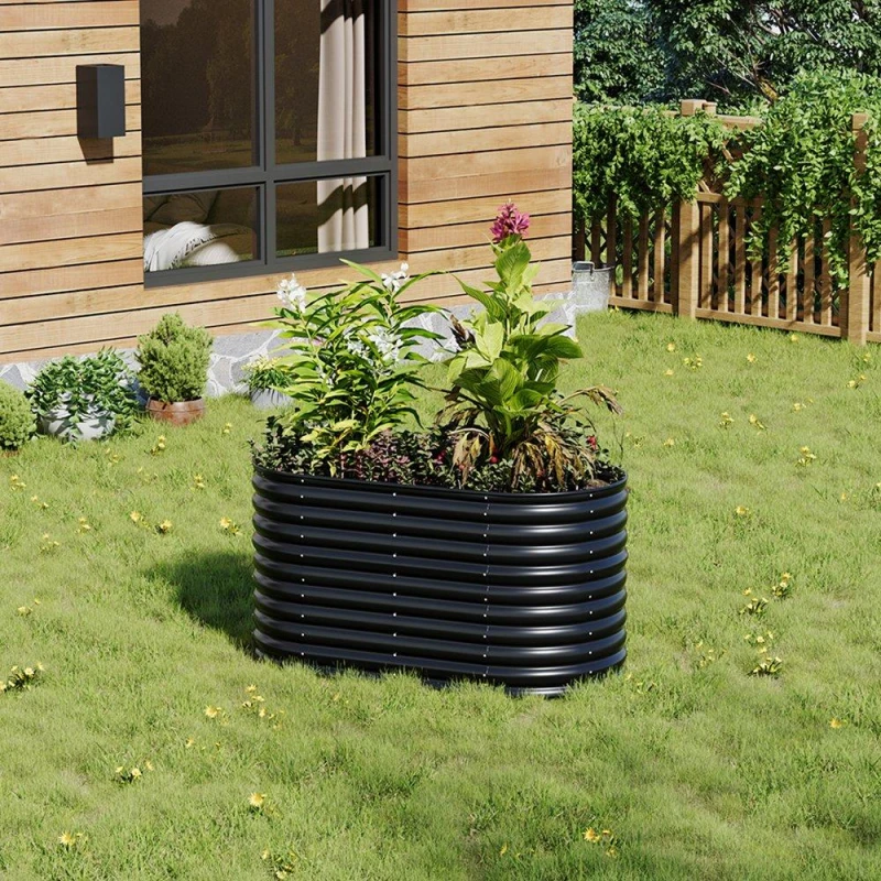 Image of Breeins Oval-Shaped Galvanized Steel Raised Garden Bed Black unisex One size