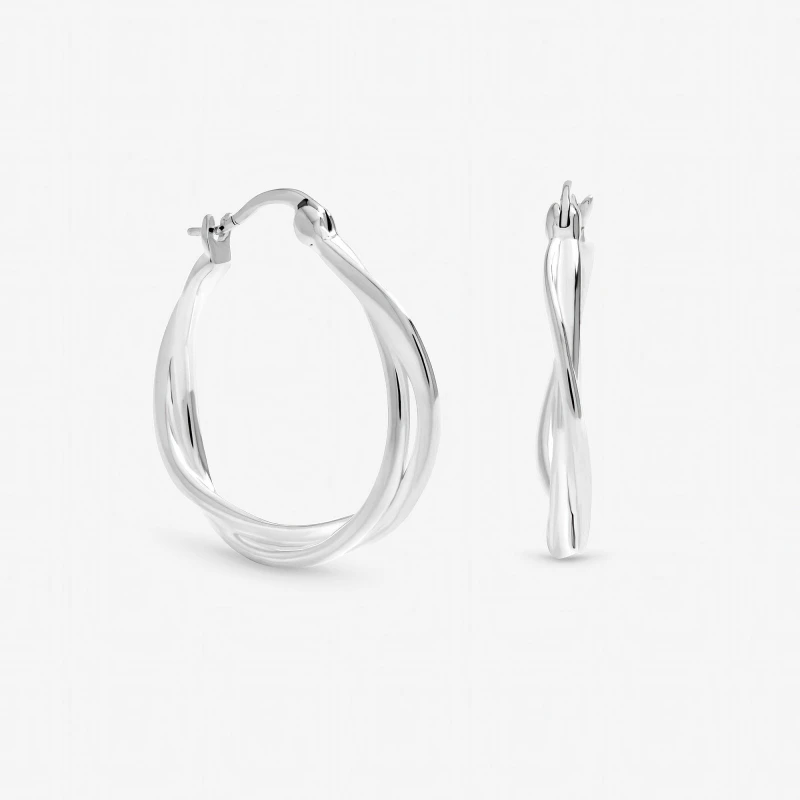 Image of Inicio Sterling Silver Plated Polished Twist Hoops Silver female One Size