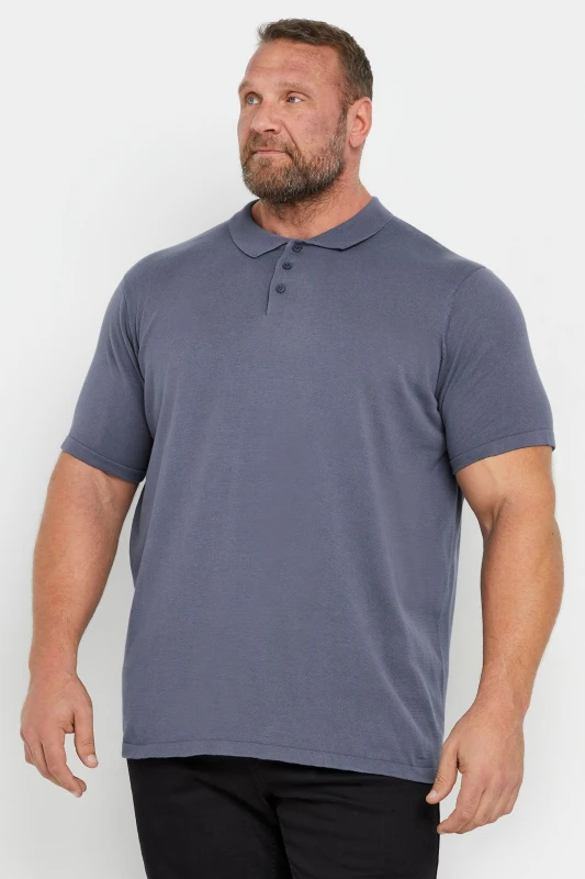 Image of BadRhino BadRhino Men Knitted Short Sleeve Polo Shirt in Mid Blue Size: 5-6X-Large Mid Blue 5-6XL Male 5063111864317
