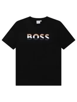 image of BOSS Boys Stripe Logo T-Shirt - Black, Size 10 Years