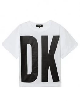 Image of DKNY Girls Short Sleeve Logo Boxy T-Shirt, White, Size Age: 8 Years, Women