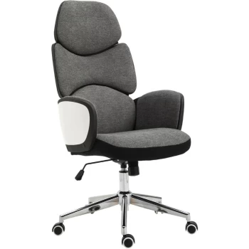 image of Modern Office Chair Ergonomic Thick Padding High Back Armrests Height Adjustable Rocking w/ 5 Wheels Swivel Home Office Grey White - Vinsetto