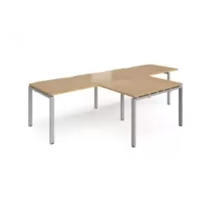 Image of Bench Desk 2 Person With Return Desks 3200mm Oak Tops With Silver Frames Adapt