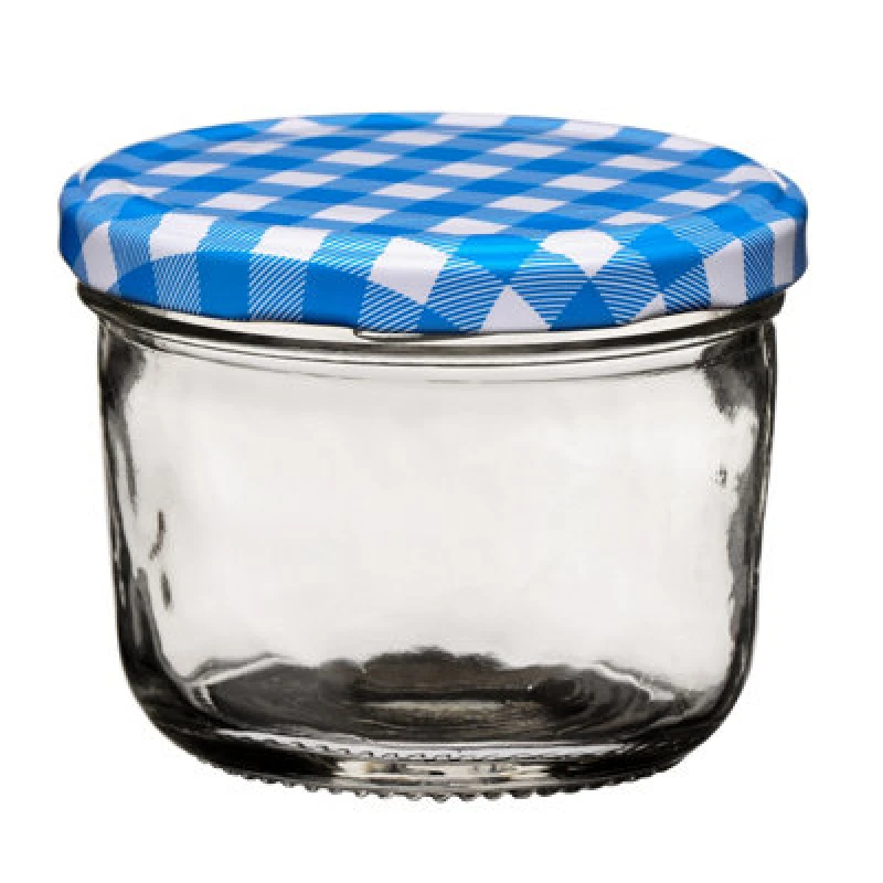 Image of Premier Housewares Gingham Jar Clear 150ml Glass Jar with Blue Gingham Lid Clear