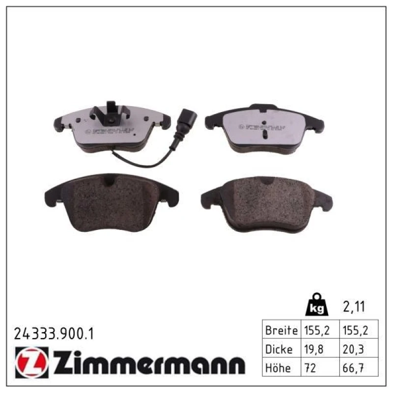 Image of ZIMMERMANN Brake pad set ZIMMERMANN 24333.900.1