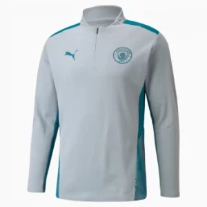 image of PUMA Man City Training Quarter-Zip Mens Football Top Shirt, Aquamarine, size Medium, Clothing