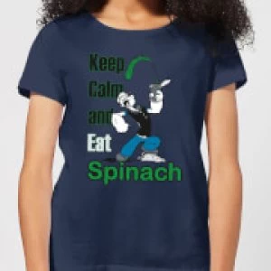 Image of Popeye Keep Calm And Eat Spinach Womens T-Shirt - Navy - L
