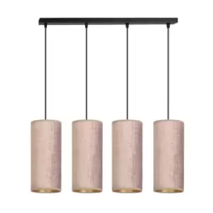Image of Bente Black Bar Pendant Ceiling Light with Pink Fabric Shades, 4x E14