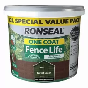 image of Ronseal One Coat Fence Life Forest Green Matt Fence & Shed Treatment, 12L