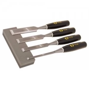 image of C.K Tools 4 Bevel Edged Wood Chisel Carving Hand Tool Set and Sharpening Stone