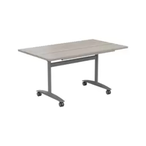 image of One Tilting Table 1400 X 700 Silver Legs Grey Oak Top