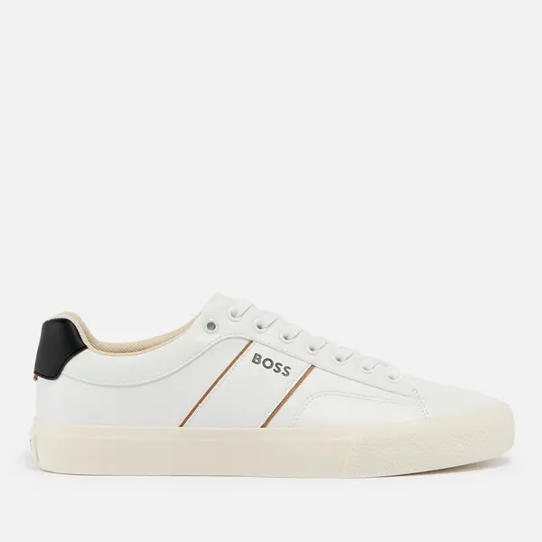 Image of BOSS Mens Aiden Faux Leather Tennis Trainers - UK 7 White Trainers male 50517289-120 7