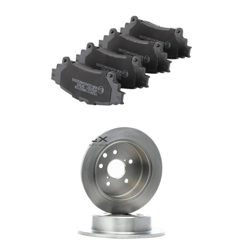 Image of RIDEX 3405B2263 Brake disc and pads set Rear Axle, Brake Disc Type: Solid, excl. wear warning contact Brake Set,disc brakes (3405)