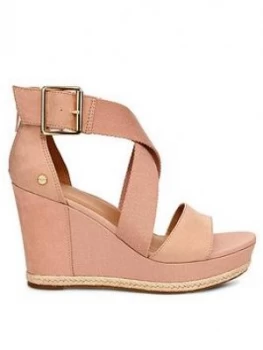 Image of UGG Calla Wrapped Strap Buckle Wedge Heels Nude Nude Size 5 Women