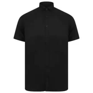 image of Henbury Mens Modern Short Sleeve Slim Fit Oxford Shirt (L) (Black)