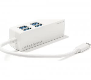 Image of Techlink USB Type-C to 4 Port USB 3.0 Hub - 0.15 m