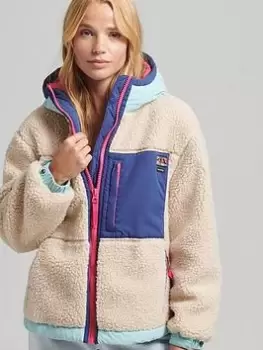 Image of Superdry Vintage Hooded Sherpa Jacket - Cream, Size 10, Women