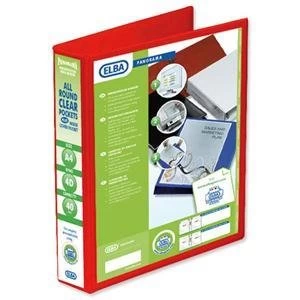 Image of Elba Panorama A4 Presentation Ring Binder PVC 4 D Ring A4 40mm Capacity Red Pack of 6 Ring Binders