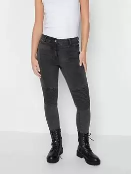 image of PixieGirl Petite Washed Ava Biker Skinny Jean - Black, Size 10, Women