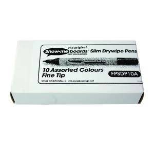 Image of Show-me Drywipe Marker Fine Tip Assorted Pack of 10 FSDP10A