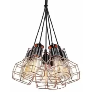 Netlighting Industrial and Retro Hanging Pendant Black, Copper 6 Light with Wire