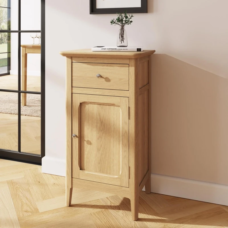Image of FWStyle FWStyle 1 Drawer 1 Door Slim Natural Ash Sideboard Ready Assembled in Brown Brown One Size Unisex 5056413129475