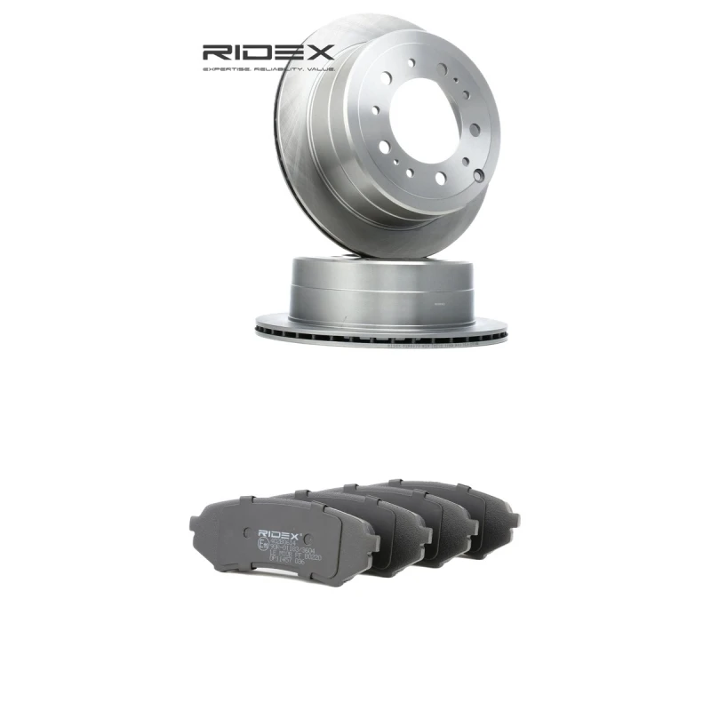 Image of RIDEX 3405B2378 Brake disc and pads set Rear Axle, Brake Disc Type: internally vented, excl. wear warning contact Brake Set,disc brakes (3405)