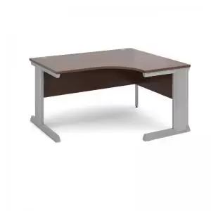 image of Vivo right hand ergonomic desk 1400mm - silver frame and walnut top