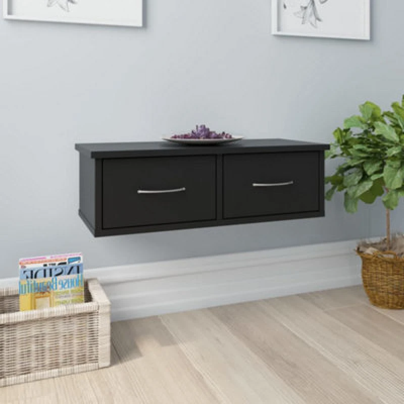 Image of Vidaxl Wall-Mounted Drawer Shelf Black 60X26X18.5cm Engineered Wood