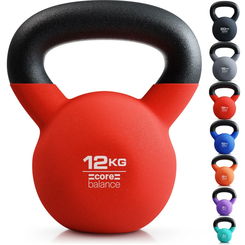 Image of Core Balance Cast Iron Kettlebell Weight Neoprene Coated Home Gym Fitness 4-20kg Red