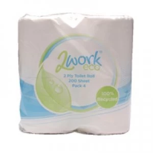 image of 2Work White 2 Ply Toilet Roll 200 Sheets Pack of 36 KF03809