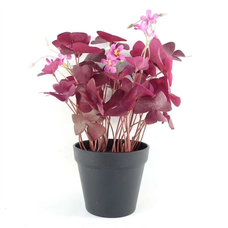 Image of Leaf 30cm Artificial Plant Purple Shamrock Pink Flowers Potted Purple
