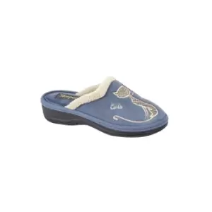 Image of Boulevard Womens/Ladies Cat Motif Cuff Mule Slippers (4 UK) (Navy)