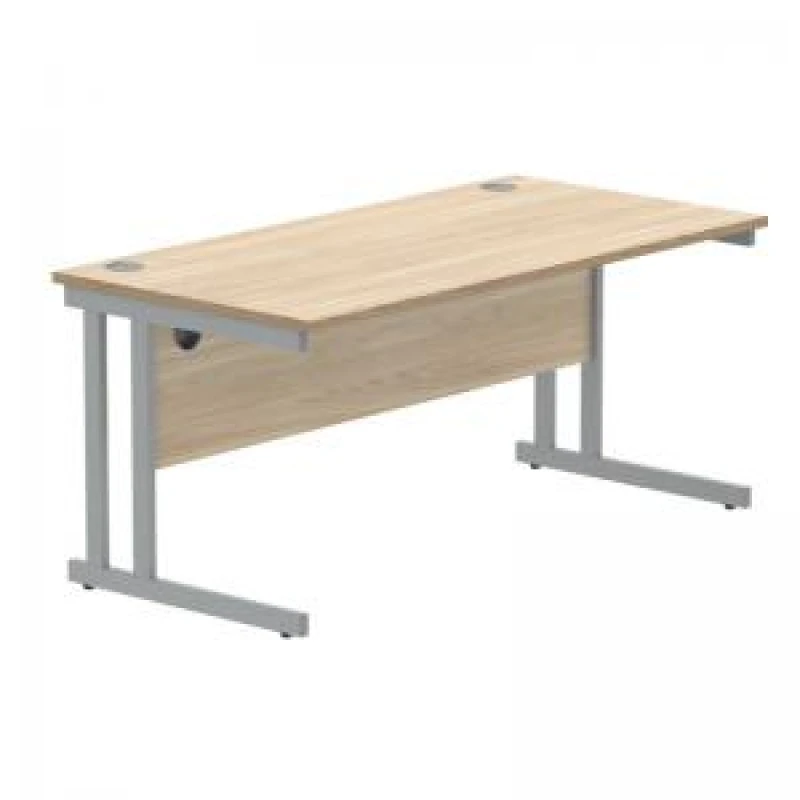 Image of Polaris Rectangular Double Upright Cantilever Desk 1600x800x730mm Canadian Oak/Silver KF822230