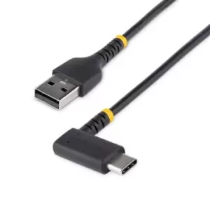 image of StarTech.com 3ft (1m) USB A to C Charging Cable Right Angle - Heavy Duty Fast Charge USB-C Cable - Black USB 2.0 A to Type-C - Rugged Aramid Fiber - 3