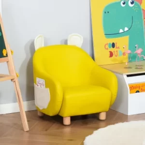 Image of HOMCOM Cute Animal Kids Sofa Chair with Storage bags PU Leather Upholstered Single Sofa Couch for Kids Toddlers for Childrens Room Bedroom, Yellow