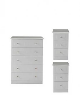 Image of Swift Dakota 3 Piece Ready Assembled Package - 5 Drawer Chest And 2 Bedside Chests