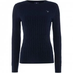 image of Gant Cotton crew neck cable jumper - Navy