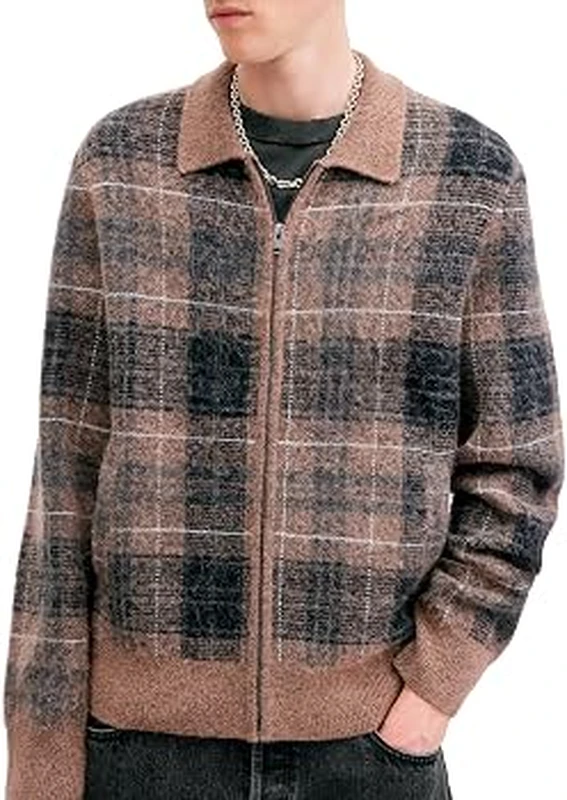 Image of AllSaints Robbie Knitted Cardigan - Brown Size M, Men Brown W45XC Male M