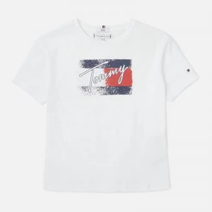 Image of Tommy Hilfiger Girls Flag Print Short Sleeve T-Shirt - White - 10 Years