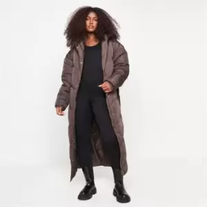 image of Missguided Recycled Tall Longline Chevron Puffer Coat - Brown